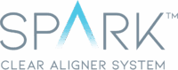 Logo for SPARK Clear Aligner System, featuring the word "SPARK" with a stylized blue gradient "A" and the tagline "CLEAR ALIGNER SYSTEM" below.